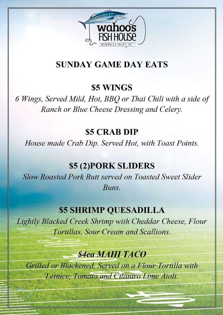 Wahoo's Raw Bar & Marina - Murrells Inlet, SC menu_pic