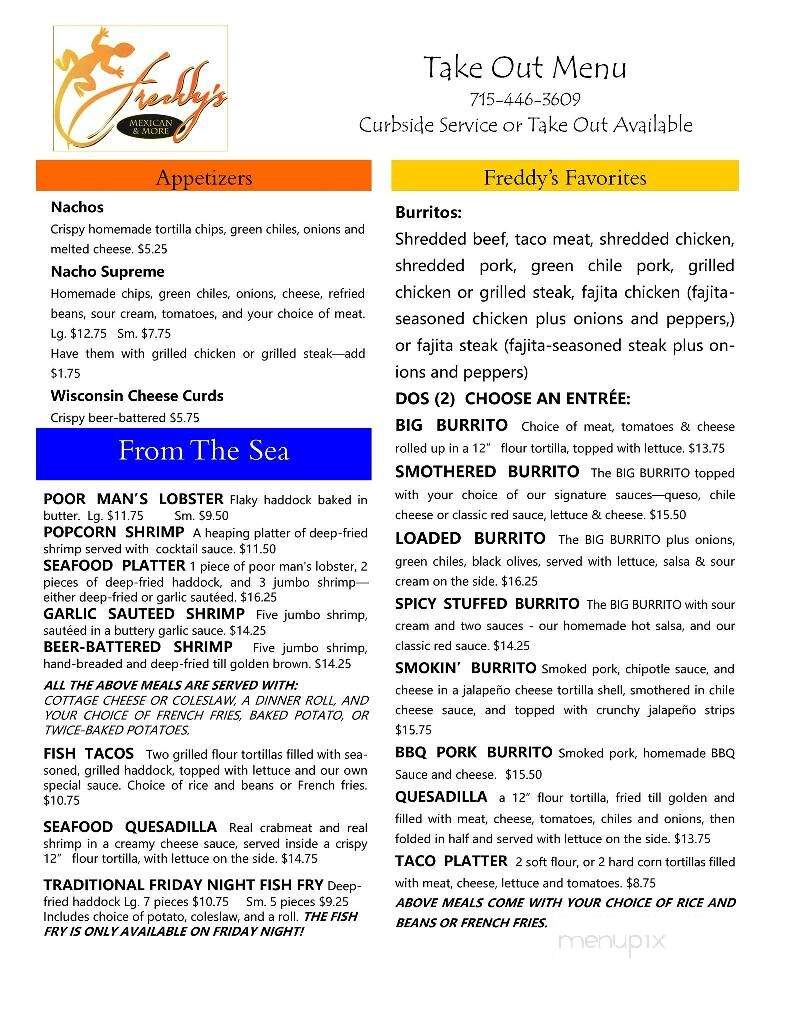 Freddy's Mexican & More - Hatley, WI menu_pic