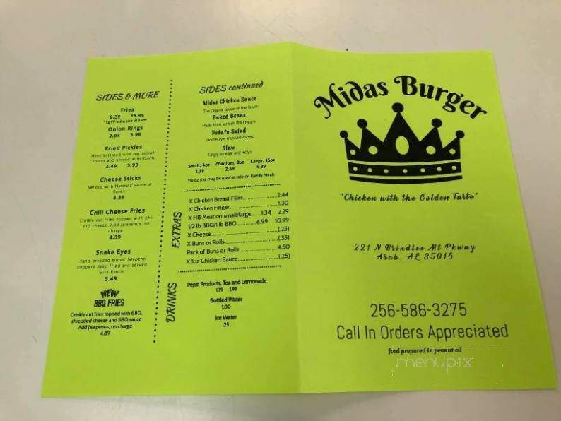 Midas Burger - Arab, AL menu_pic