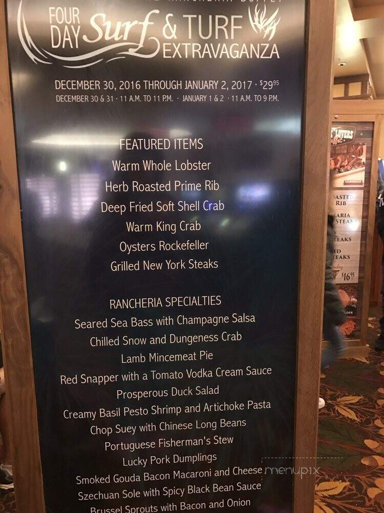 Jackson Rancheria Buffet - Jackson, CA menu_pic