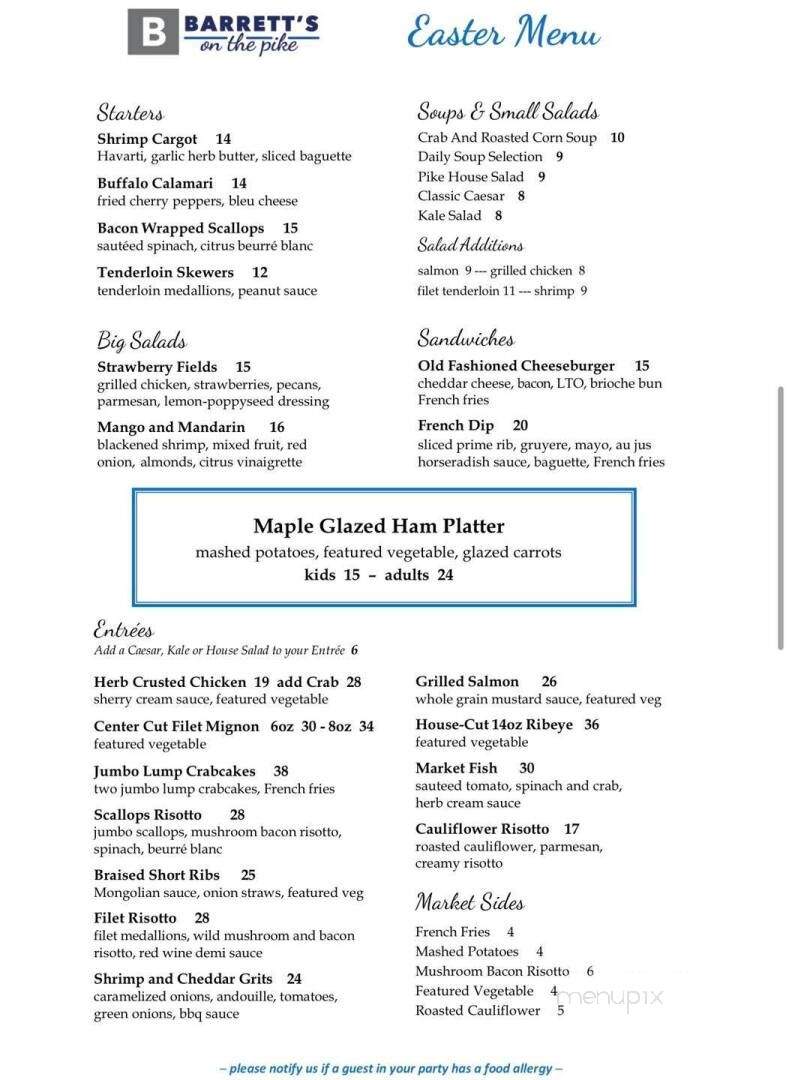 Barrett's On The Pike - Bel Air, MD menu_pic