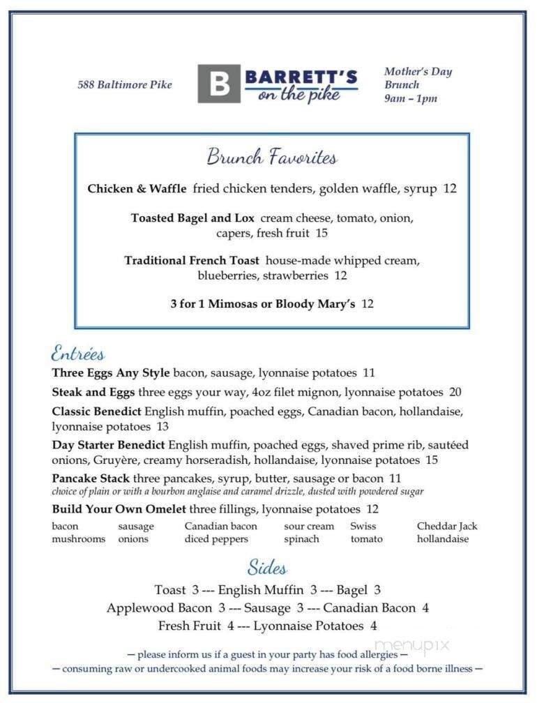 Barrett's On The Pike - Bel Air, MD menu_pic