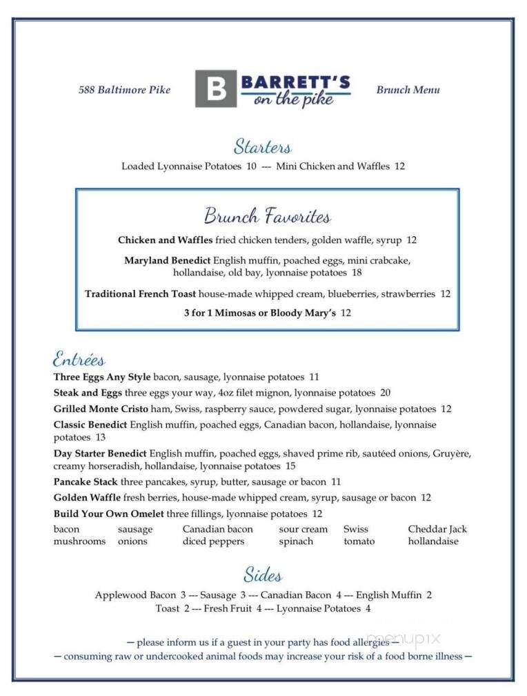 Barrett's On The Pike - Bel Air, MD menu_pic