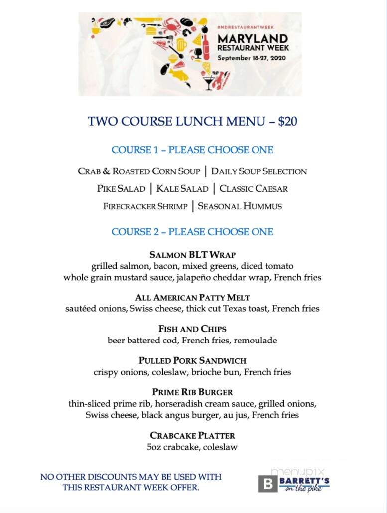 Barrett's On The Pike - Bel Air, MD menu_pic