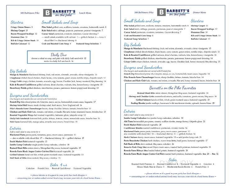 Barrett's On The Pike - Bel Air, MD menu_pic