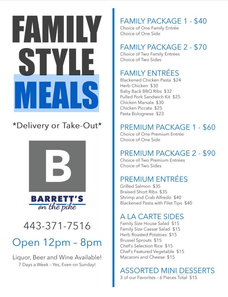 Barrett's On The Pike - Bel Air, MD menu_pic