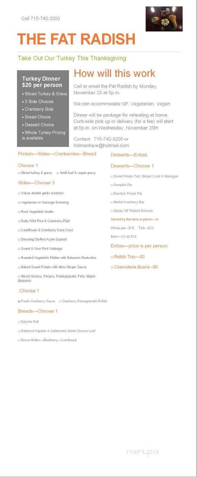 Fat Radish - Cornucopia, WI menu_pic