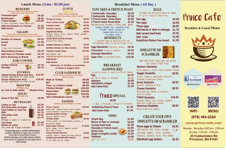 Prince Cafe - Princeton, MA menu_pic