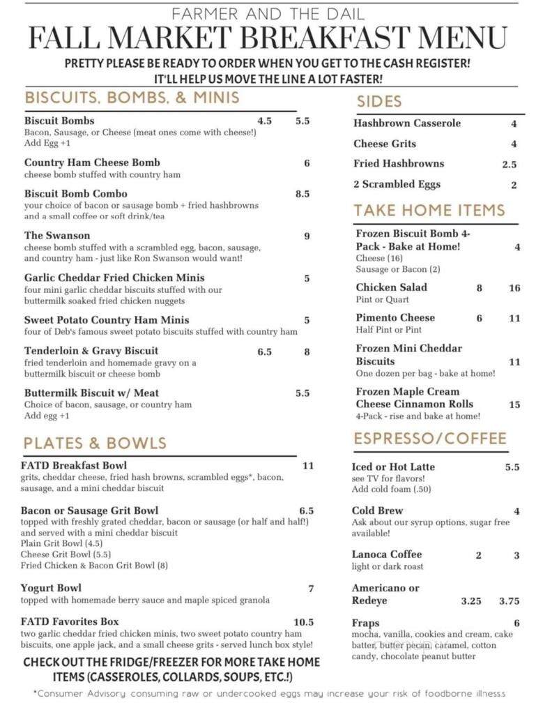 Farmer and the Dail - Snow Hill, NC menu_pic