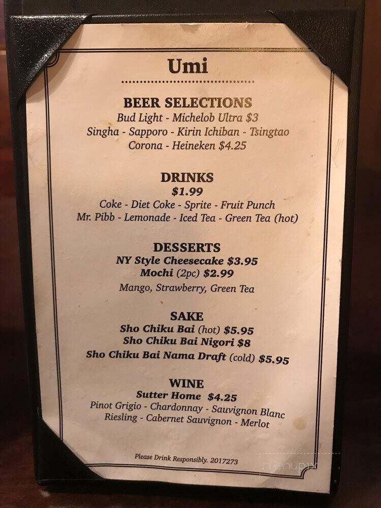 Umi Japanese Restaurant - Mount Pleasant, SC menu_pic