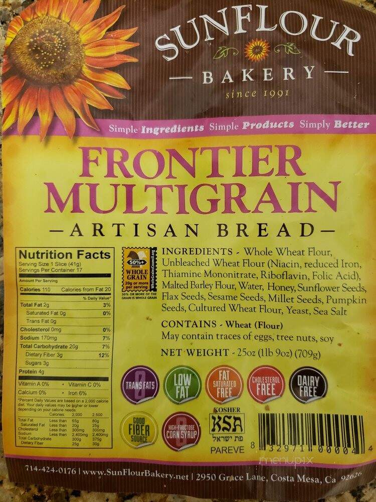 Sunflour Natural Bakery - Costa Mesa, CA menu_pic