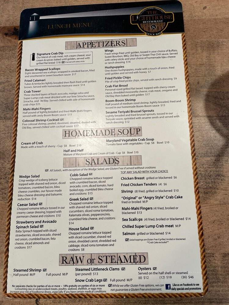 Lighthouse Inn - Solomons, MD menu_pic
