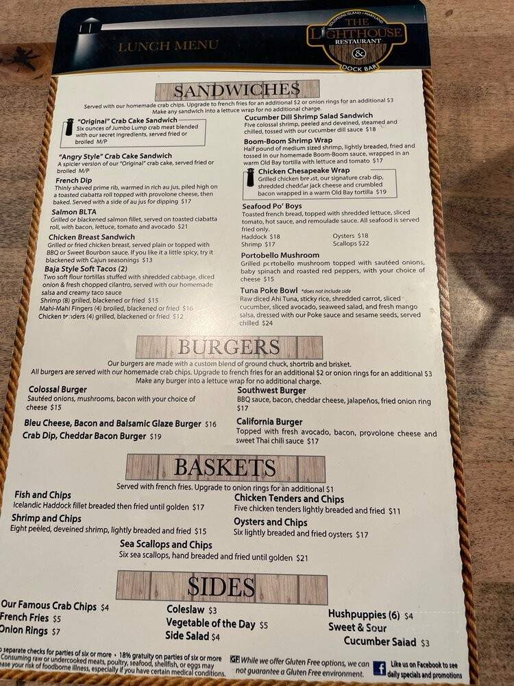 Lighthouse Inn - Solomons, MD menu_pic