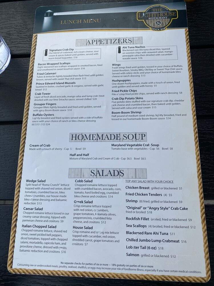 Lighthouse Inn - Solomons, MD menu_pic