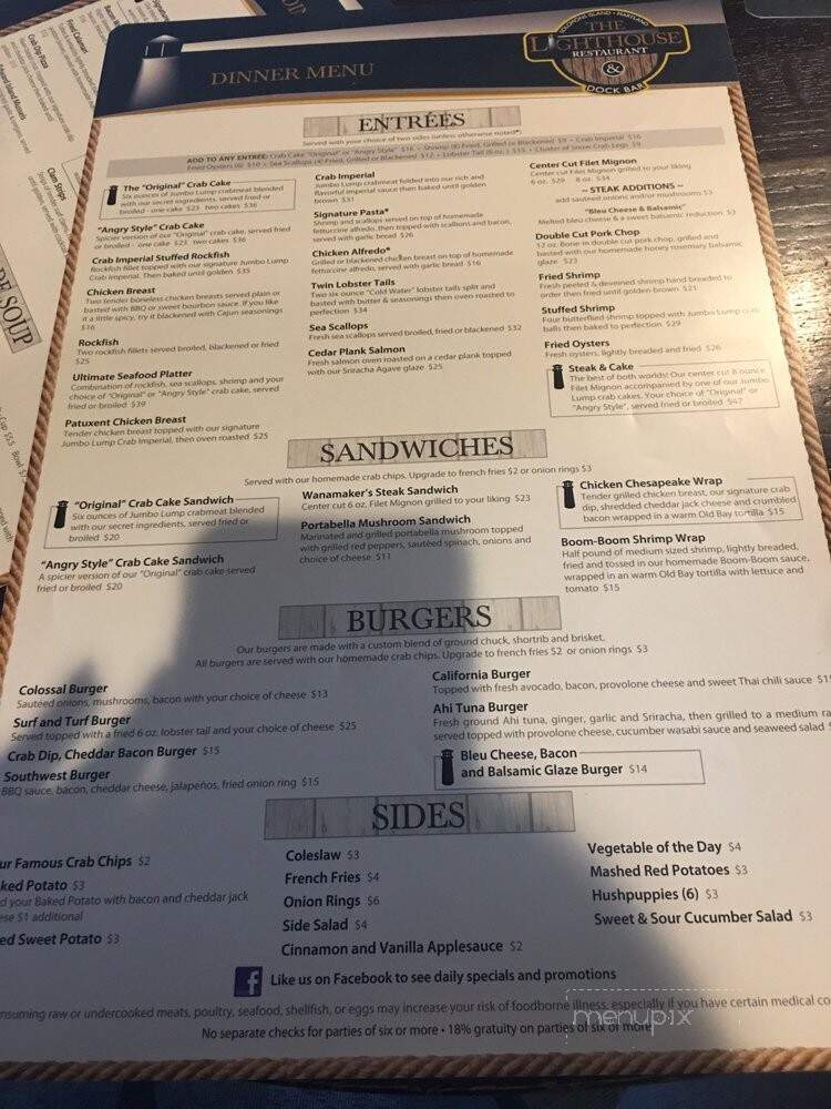 Lighthouse Inn - Solomons, MD menu_pic