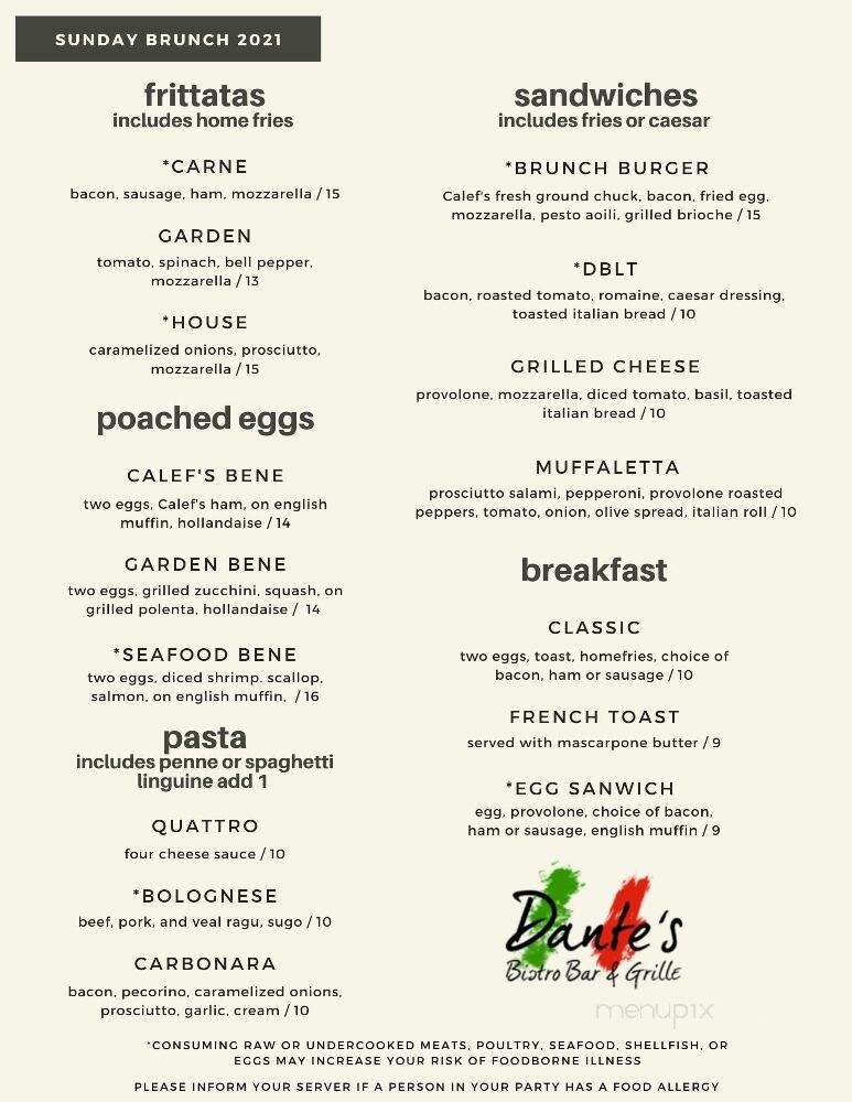 Dante's Spaghetti House & Bar - Barrington, NH menu_pic