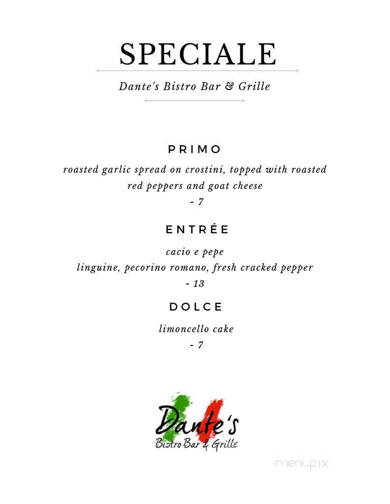 Dante's Spaghetti House & Bar - Barrington, NH menu_pic