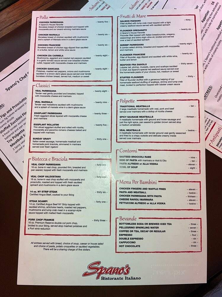 Spano's Ristorante Italiano - Point Pleasant Beach, NJ menu_pic