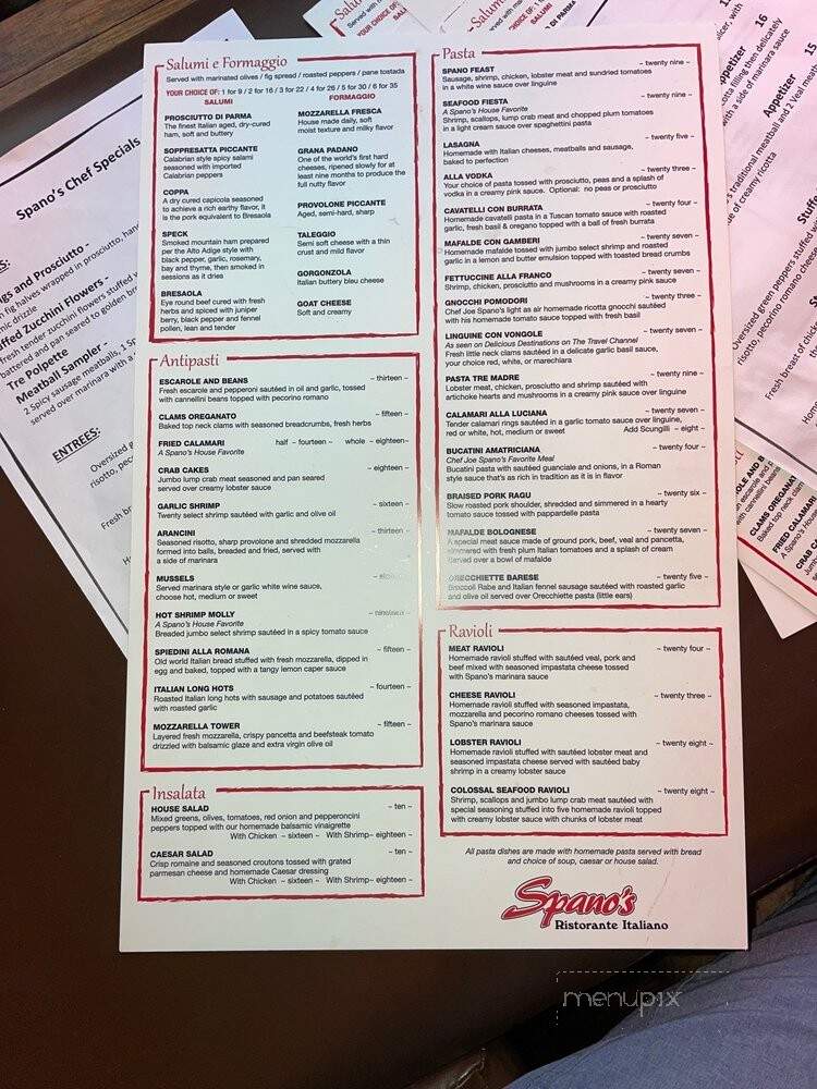 Spano's Ristorante Italiano - Point Pleasant Beach, NJ menu_pic