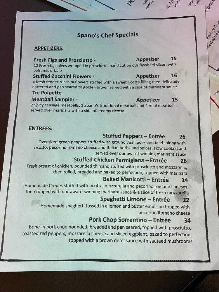 Spano's Ristorante Italiano - Point Pleasant Beach, NJ menu_pic