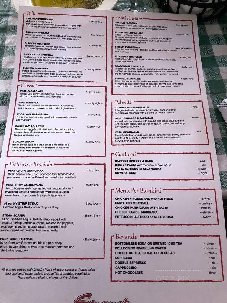 Spano's Ristorante Italiano - Point Pleasant Beach, NJ menu_pic