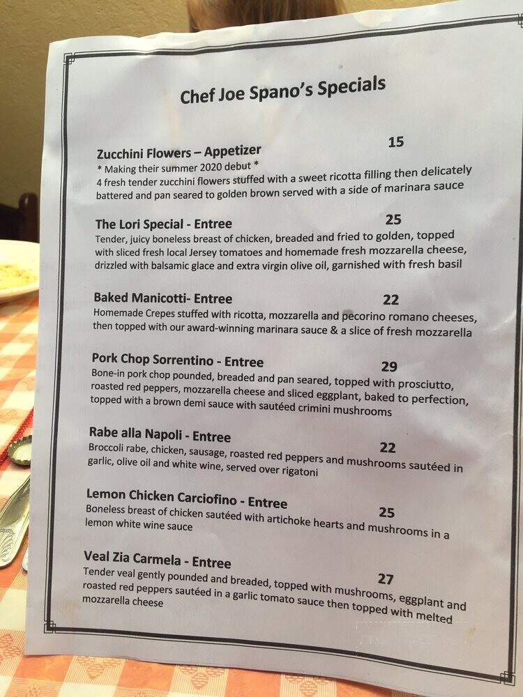 Spano's Ristorante Italiano - Point Pleasant Beach, NJ menu_pic