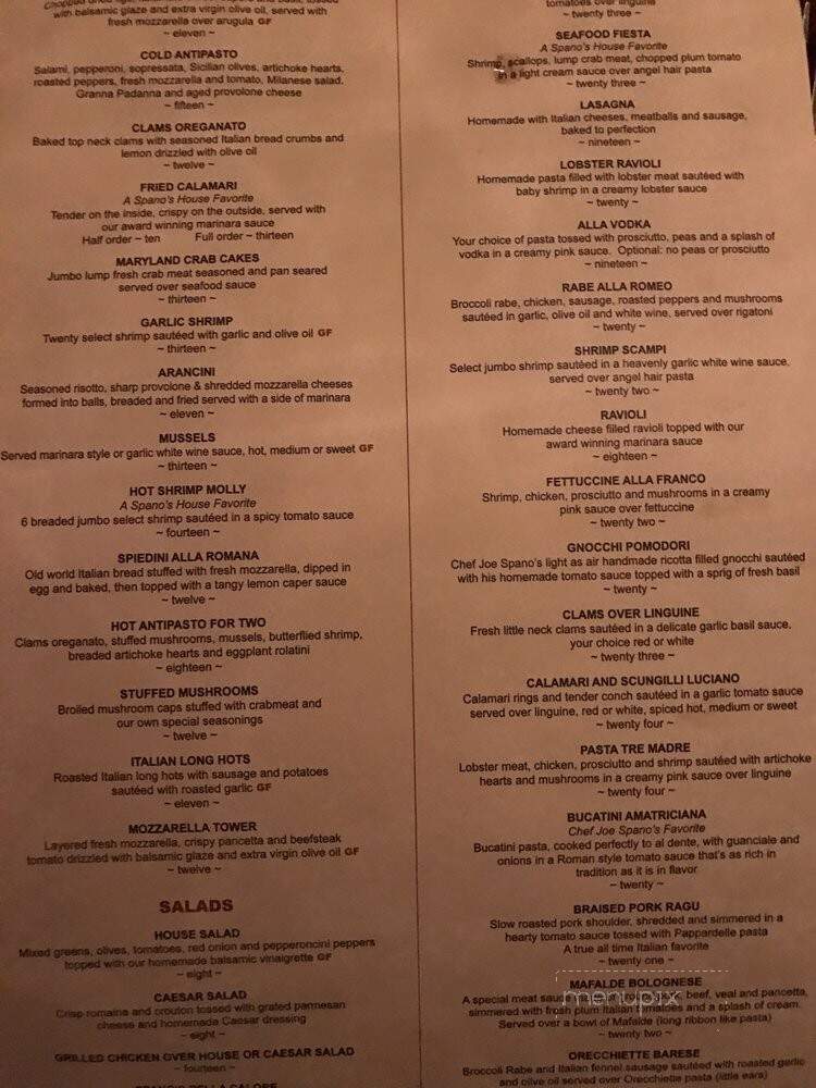 Spano's Ristorante Italiano - Point Pleasant Beach, NJ menu_pic
