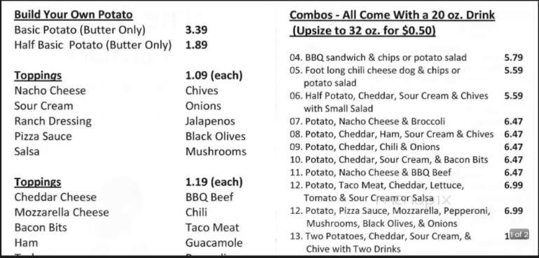 Potato Factory - Amarillo, TX menu_pic