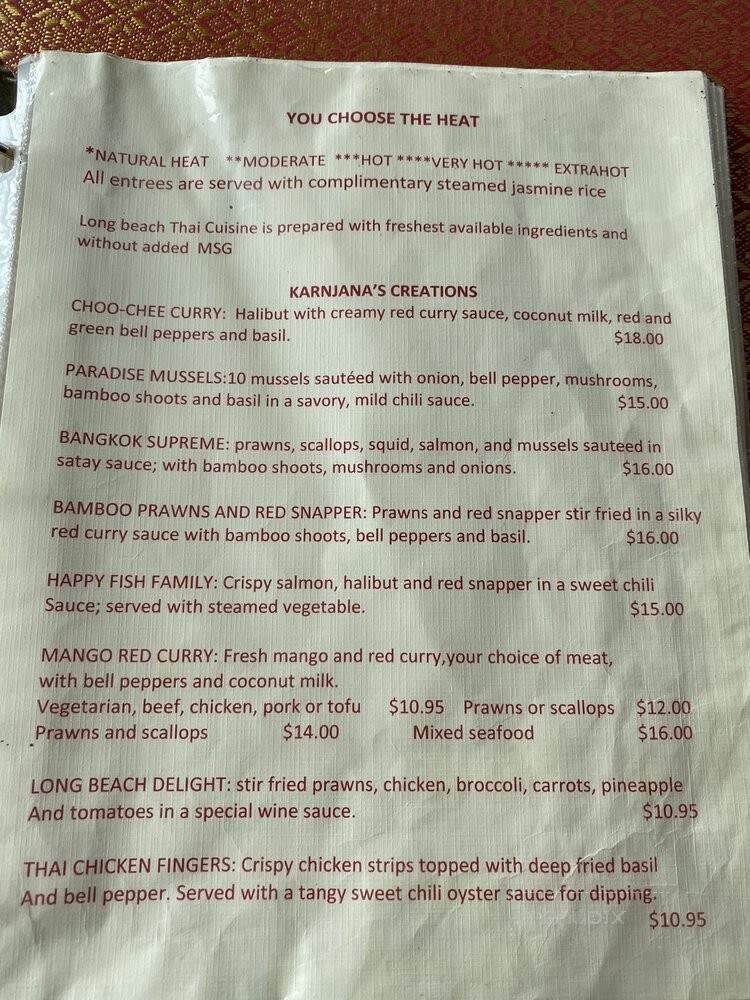 Long Beach Thai Cuisine - Long Beach, WA menu_pic