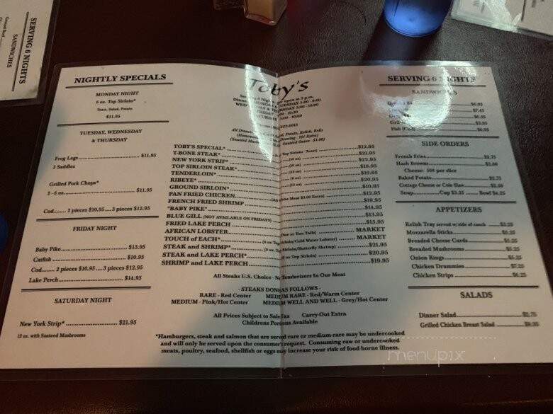 Toby's Supper Club - Madison, WI menu_pic