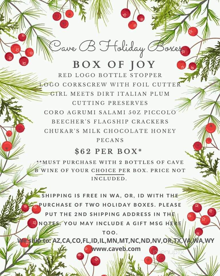 Cave B Estate Winery - Quincy, WA menu_pic