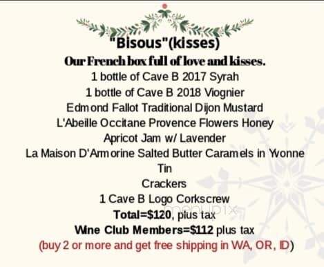 Cave B Estate Winery - Quincy, WA menu_pic