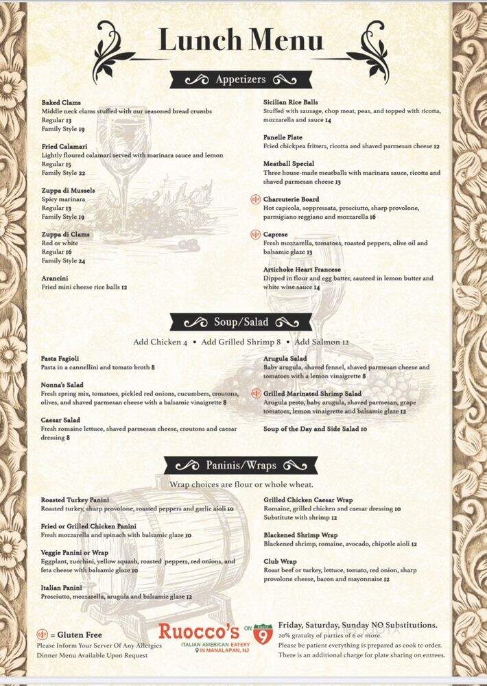 Ruocco's on 9 - Manalapan, NJ menu_pic