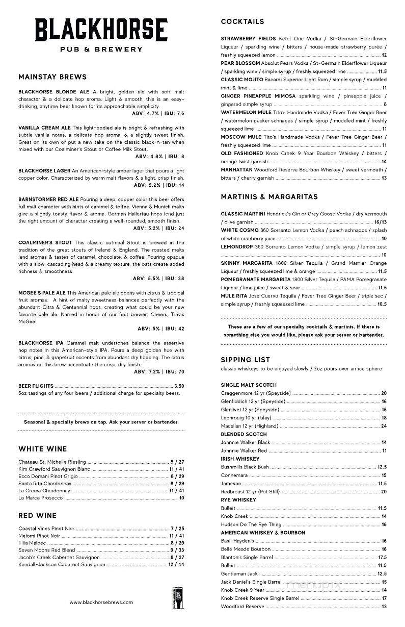 Blackhorse Pub & Brewery - Alcoa, TN menu_pic