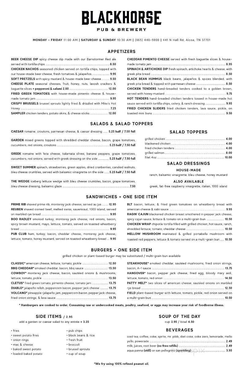 Blackhorse Pub & Brewery - Alcoa, TN menu_pic