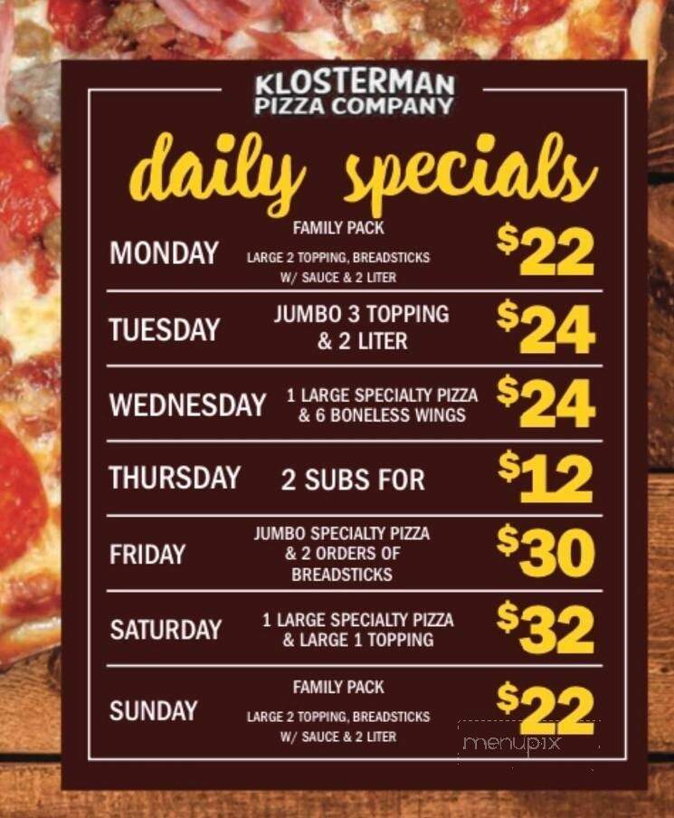 Klosterman Pizza Co - Van Wert, OH menu_pic