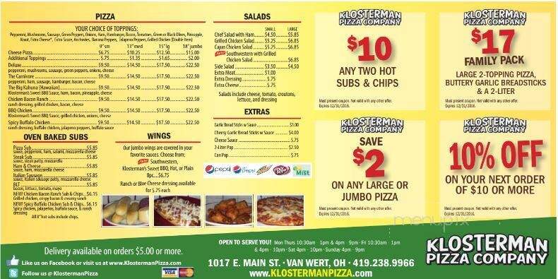 Klosterman Pizza Co - Van Wert, OH menu_pic
