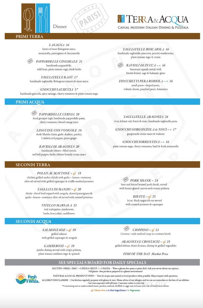 Terra and Acqua - St Augustine, FL menu_pic