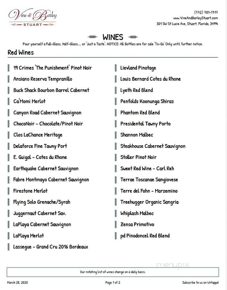 Vine and Barley - Port St Lucie, FL menu_pic