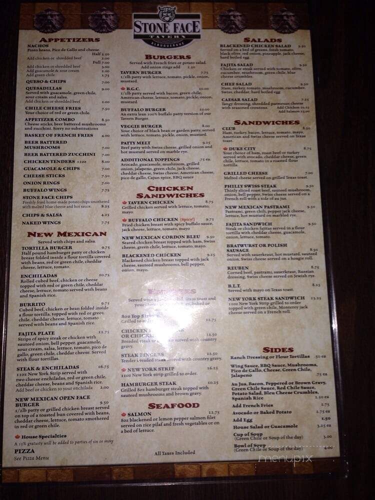 Stone Face Tavern - Albuquerque, NM menu_pic