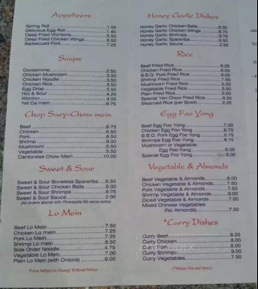 Pan Mai Restaurant - Penetanguishene, ON menu_pic