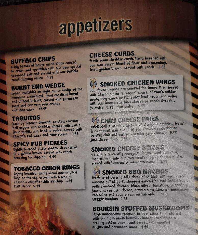 Claxon's Smokehouse & Grill - Altoona, IA menu_pic
