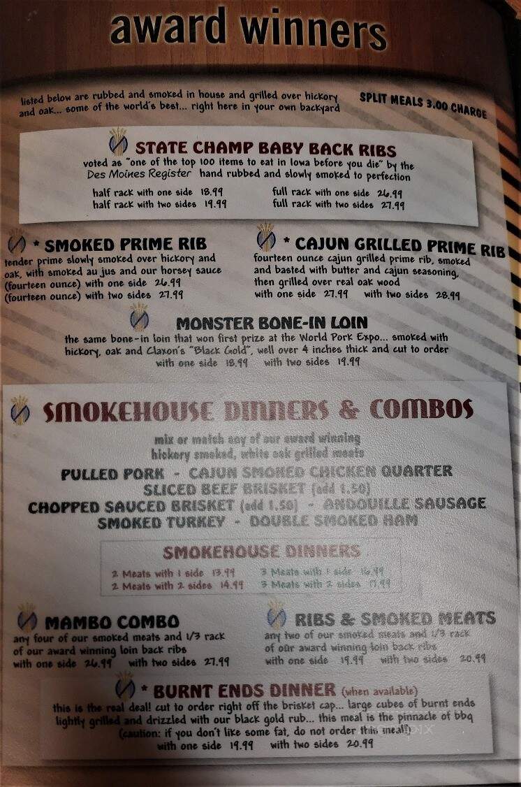 Claxon's Smokehouse & Grill - Altoona, IA menu_pic