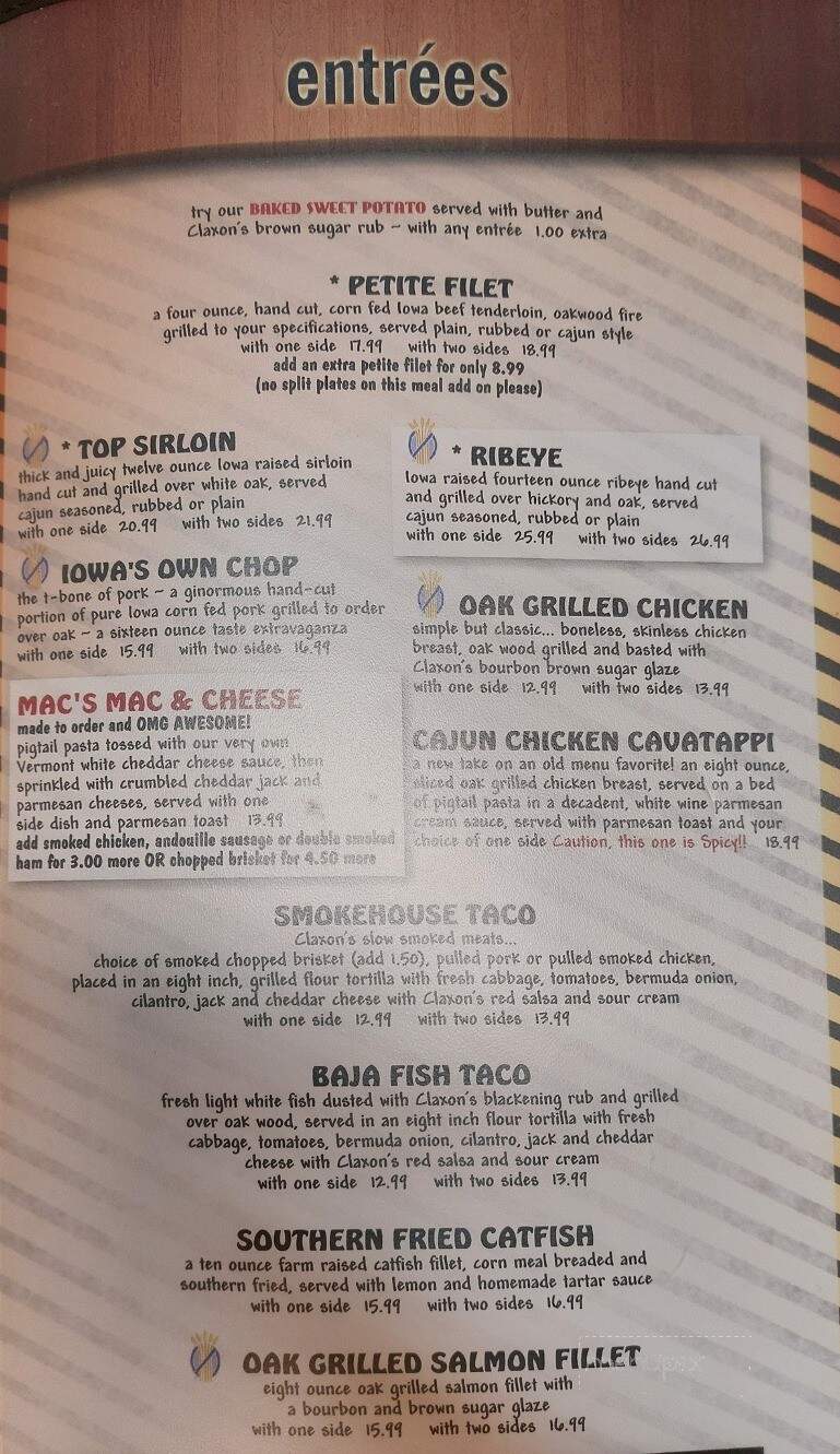 Claxon's Smokehouse & Grill - Altoona, IA menu_pic