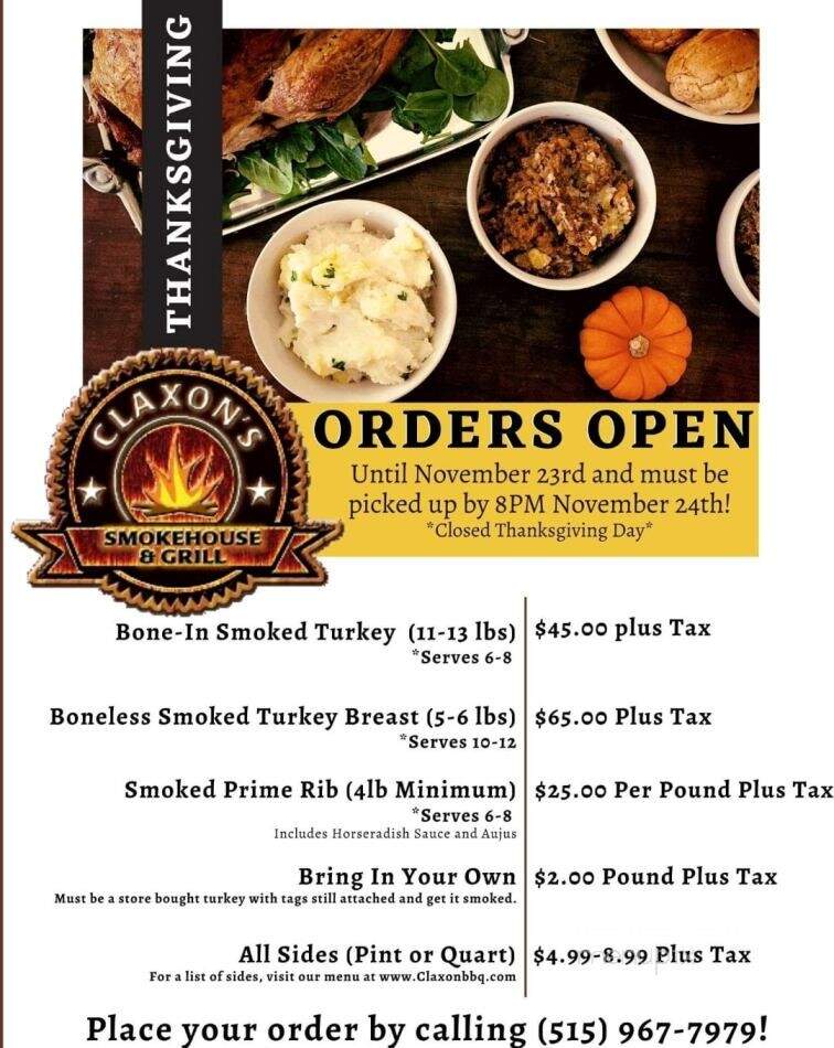 Claxon's Smokehouse & Grill - Altoona, IA menu_pic