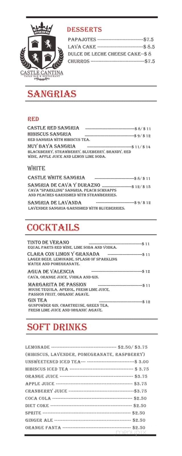 Castle Restaurant & Cocktail - Leicester, MA menu_pic