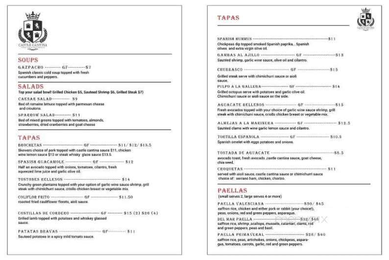 Castle Restaurant & Cocktail - Leicester, MA menu_pic
