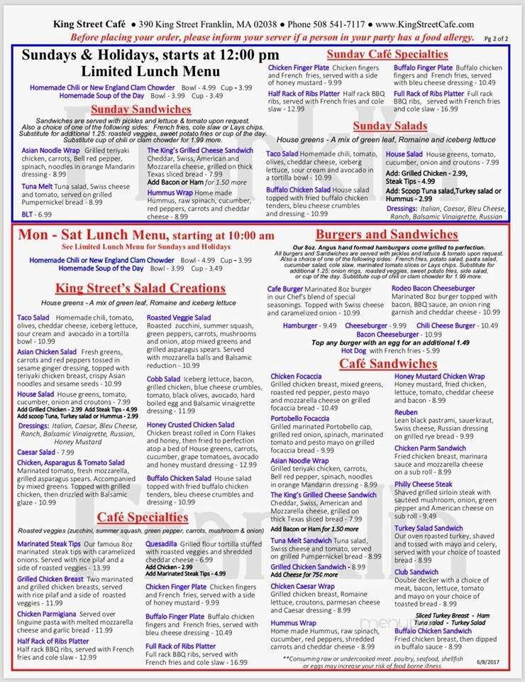 King Street Cafe - Franklin, MA menu_pic