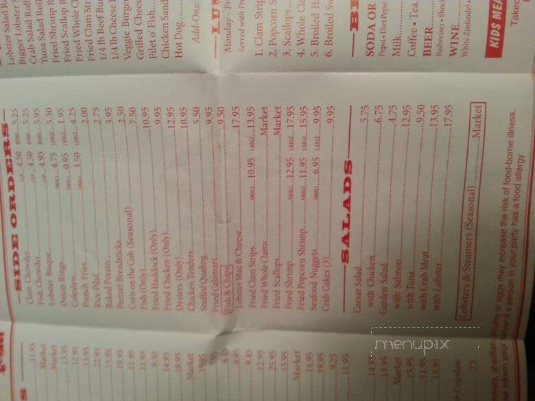 Lobster Hut - Plymouth, MA menu_pic