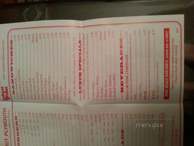 Lobster Hut - Plymouth, MA menu_pic